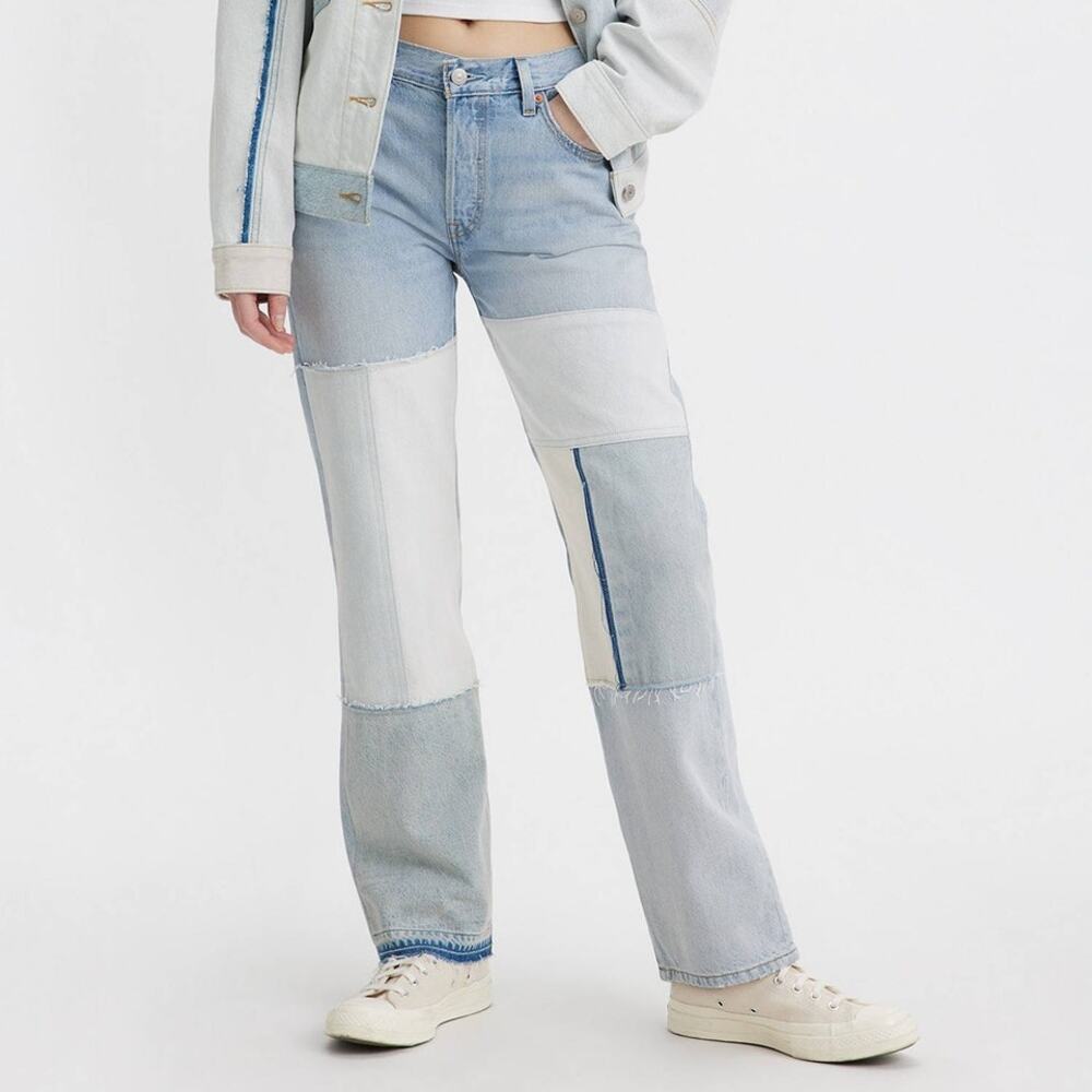 Levi's 501 90s Freehand Folk Jeans Premium Light Blue Button Fly Straight Sz 28